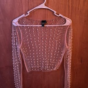 Pearl and Rhinestone Mesh Windsor Top